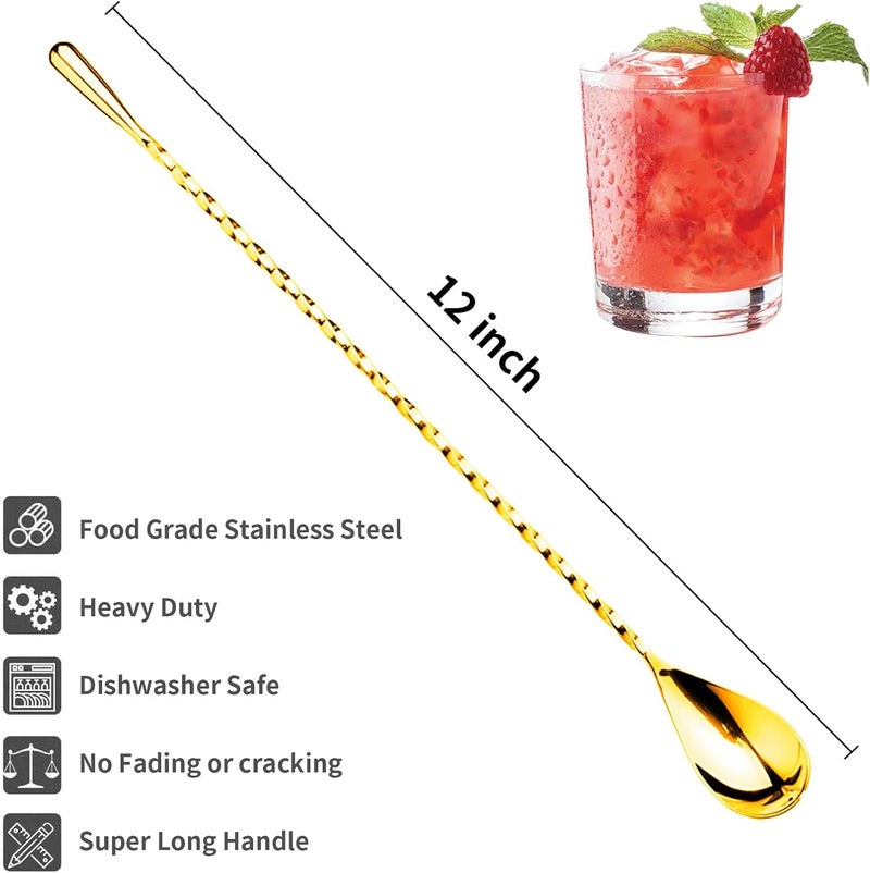 eispap 12 Inches Bar Spoon, Long Handle Mixing Stirrers for Drink, Stainless Steel Bar Cocktail Shaker Spoon 1 Pcs (1, Gold) - Image 2